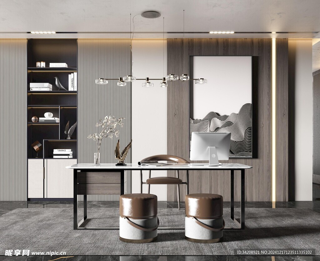 现代简约高级感多功能新中式书房