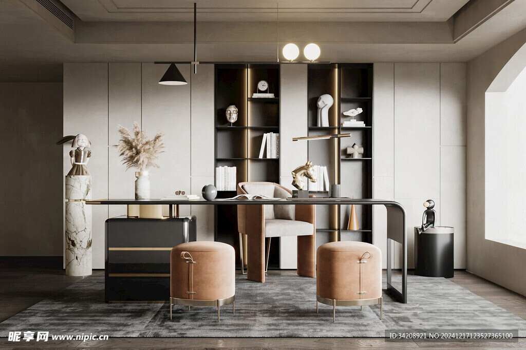 现代简约高级感多功能新中式书房