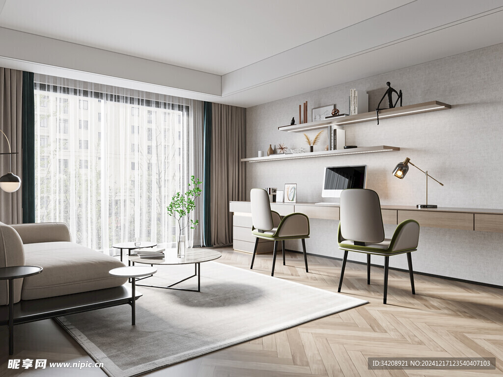 现代简约高级感多功能新中式书房