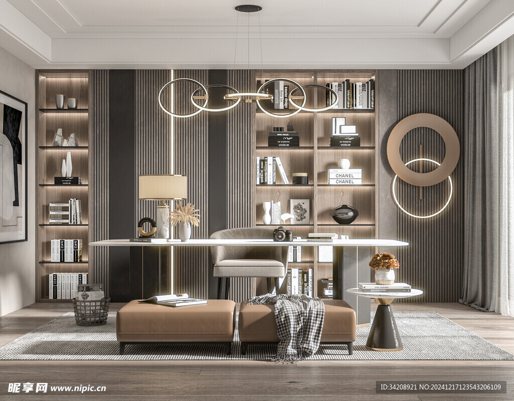 现代简约高级感多功能新中式书房