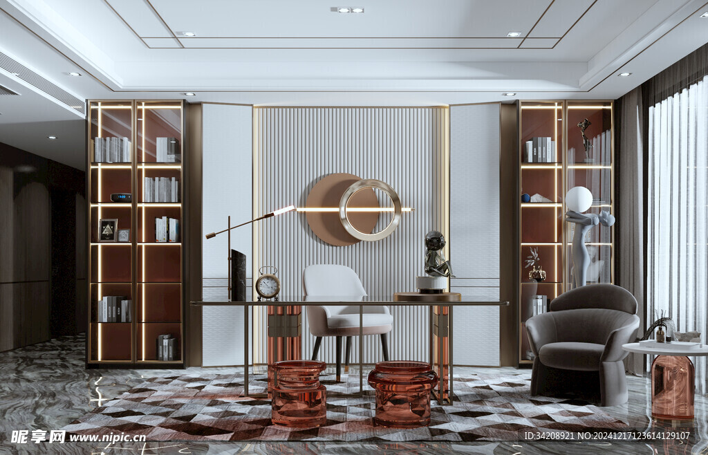 现代简约高级感多功能新中式书房