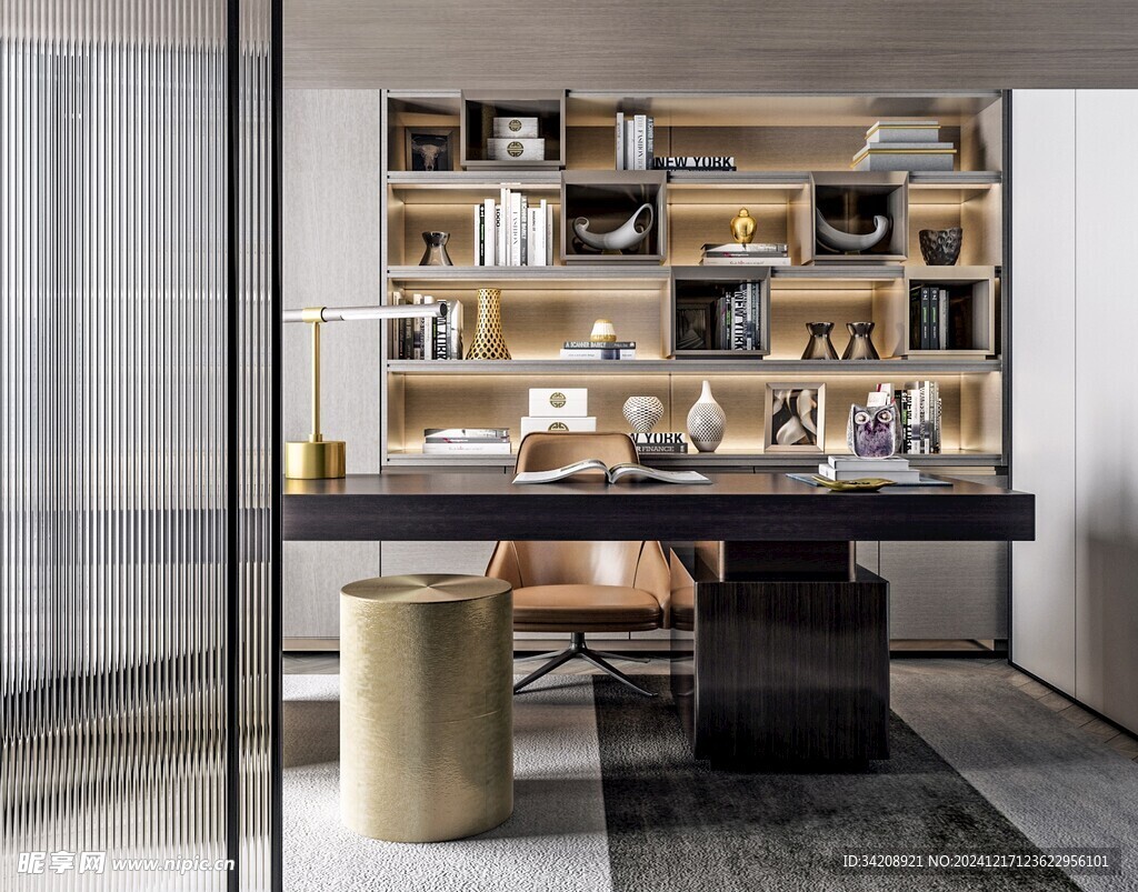 现代简约高级感多功能新中式书房