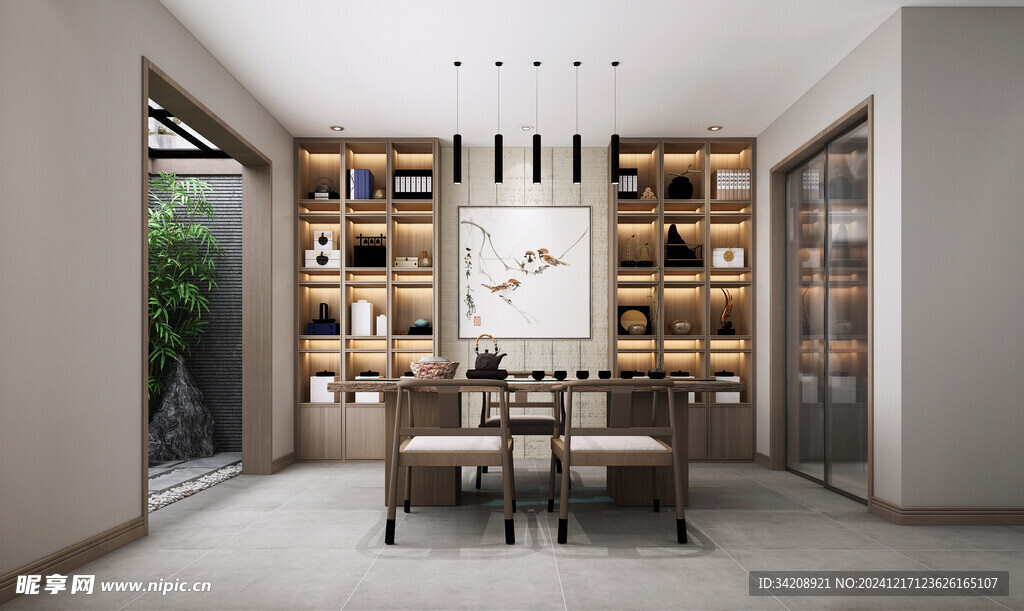 现代简约高级感多功能新中式书房