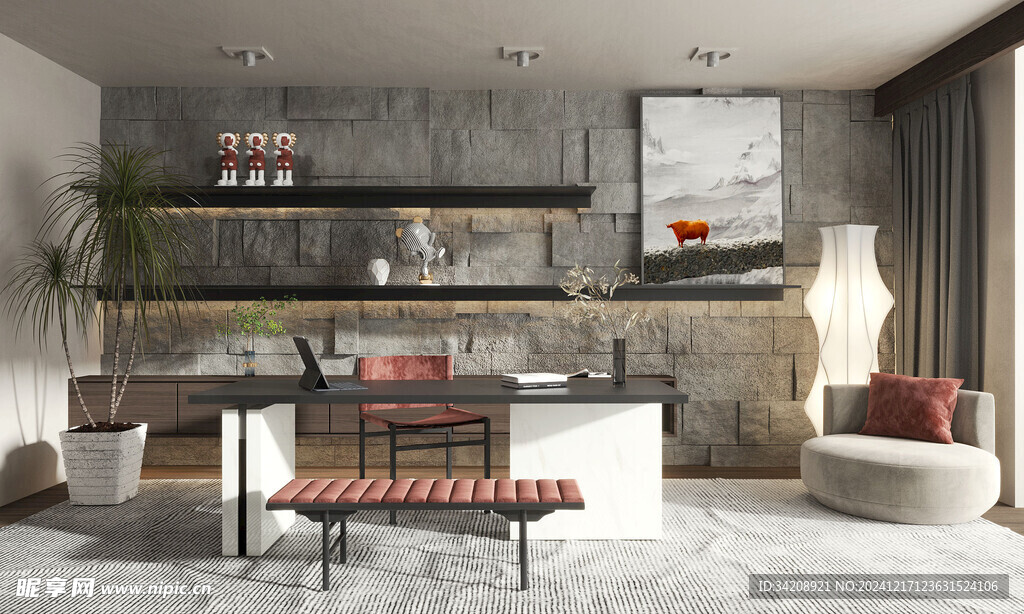 现代简约高级感多功能新中式书房