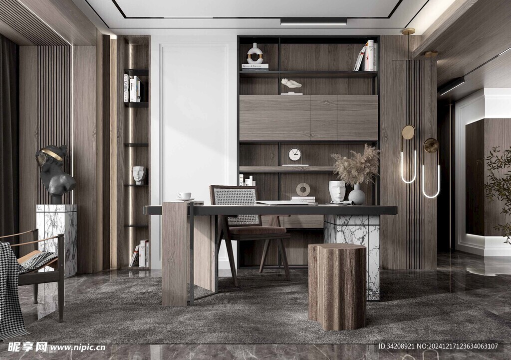 现代简约高级感多功能新中式书房