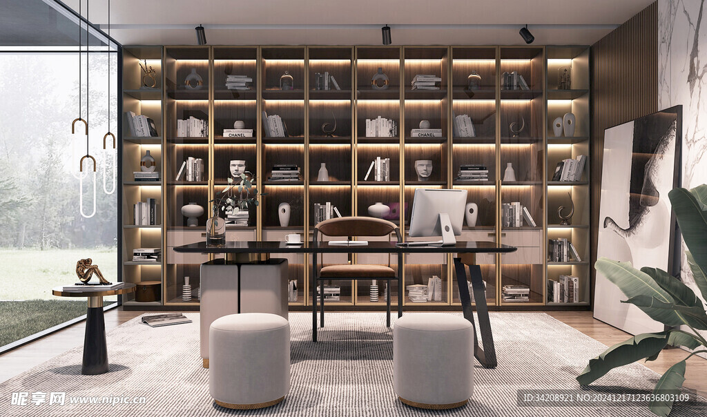 现代简约高级感多功能新中式书房