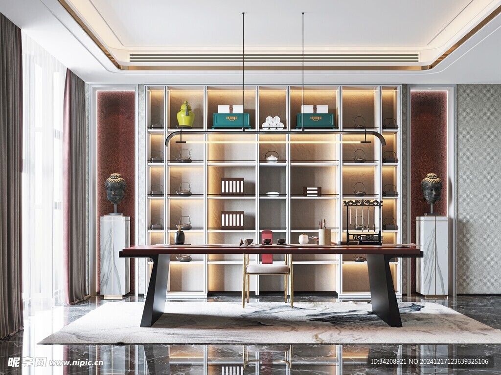 现代简约高级感多功能新中式书房