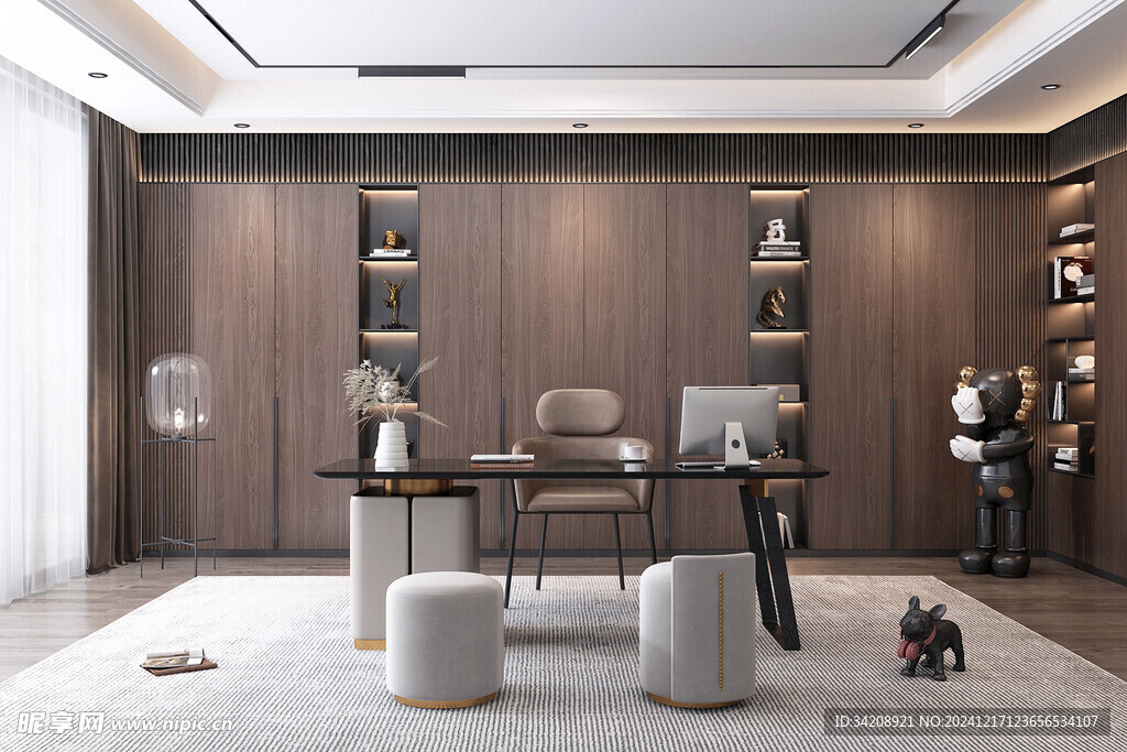 现代简约高级感多功能新中式书房