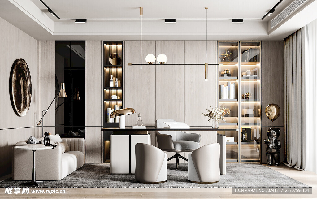 现代简约高级感多功能新中式书房