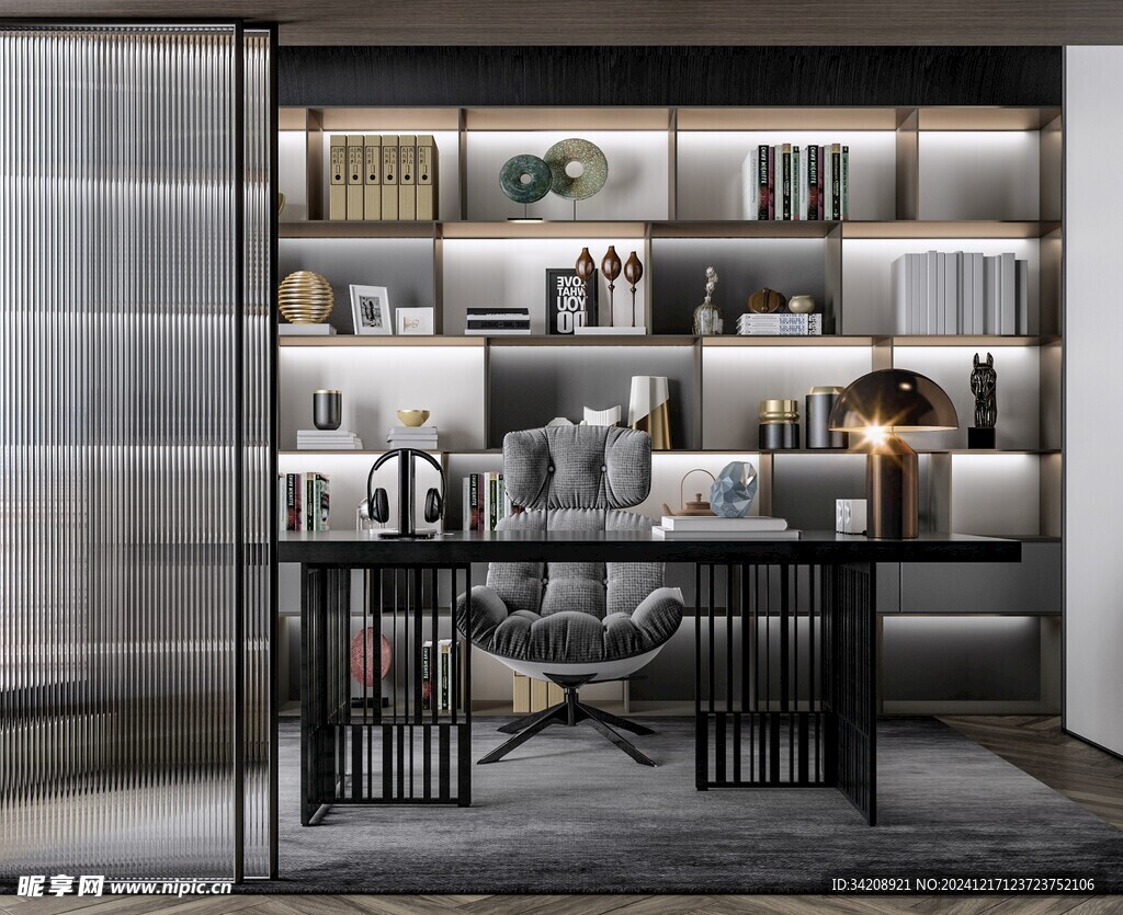 现代简约高级感多功能新中式书房