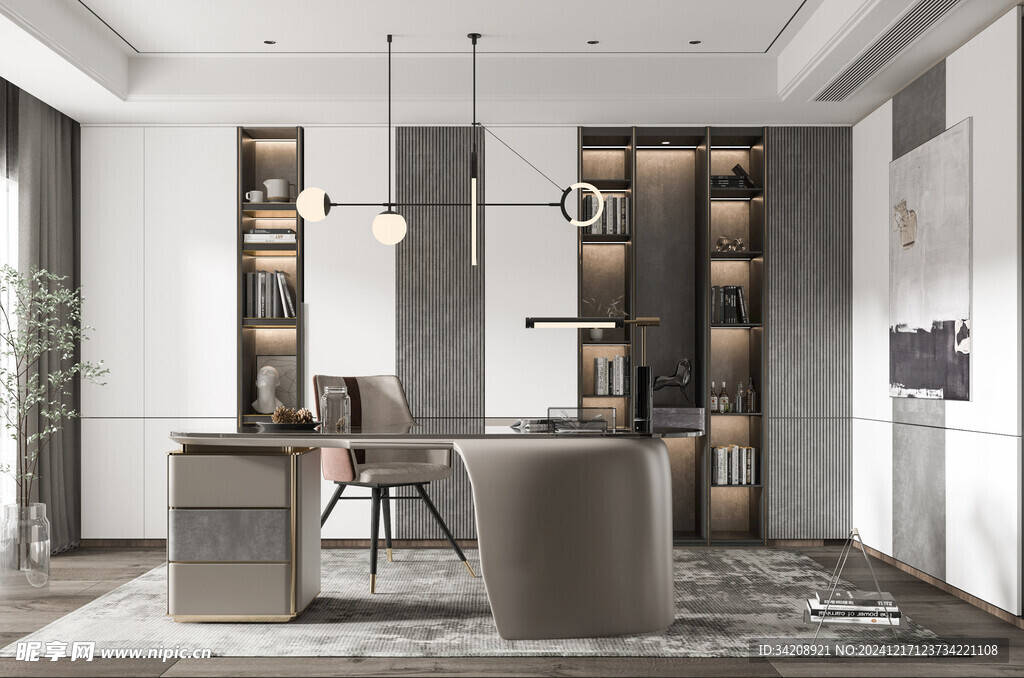 现代简约高级感多功能新中式书房