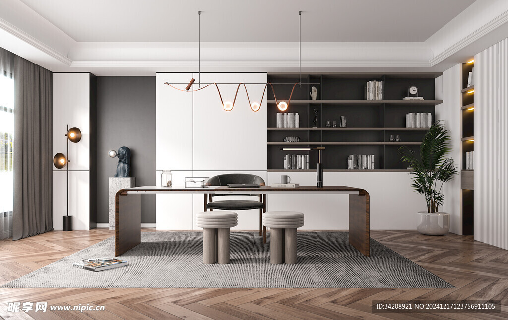 现代简约高级感多功能新中式书房