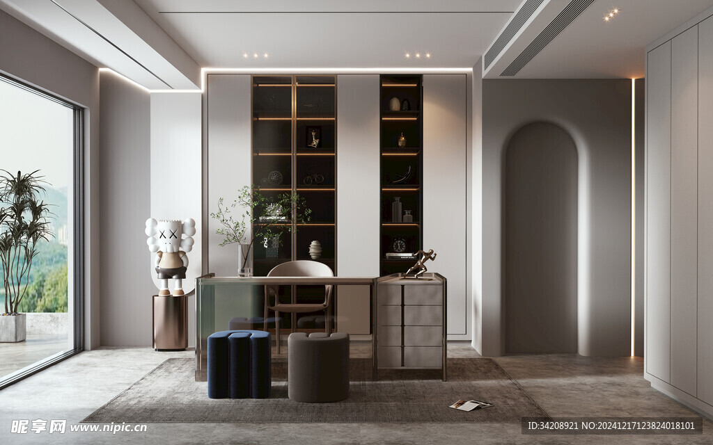 现代简约高级感多功能新中式书房