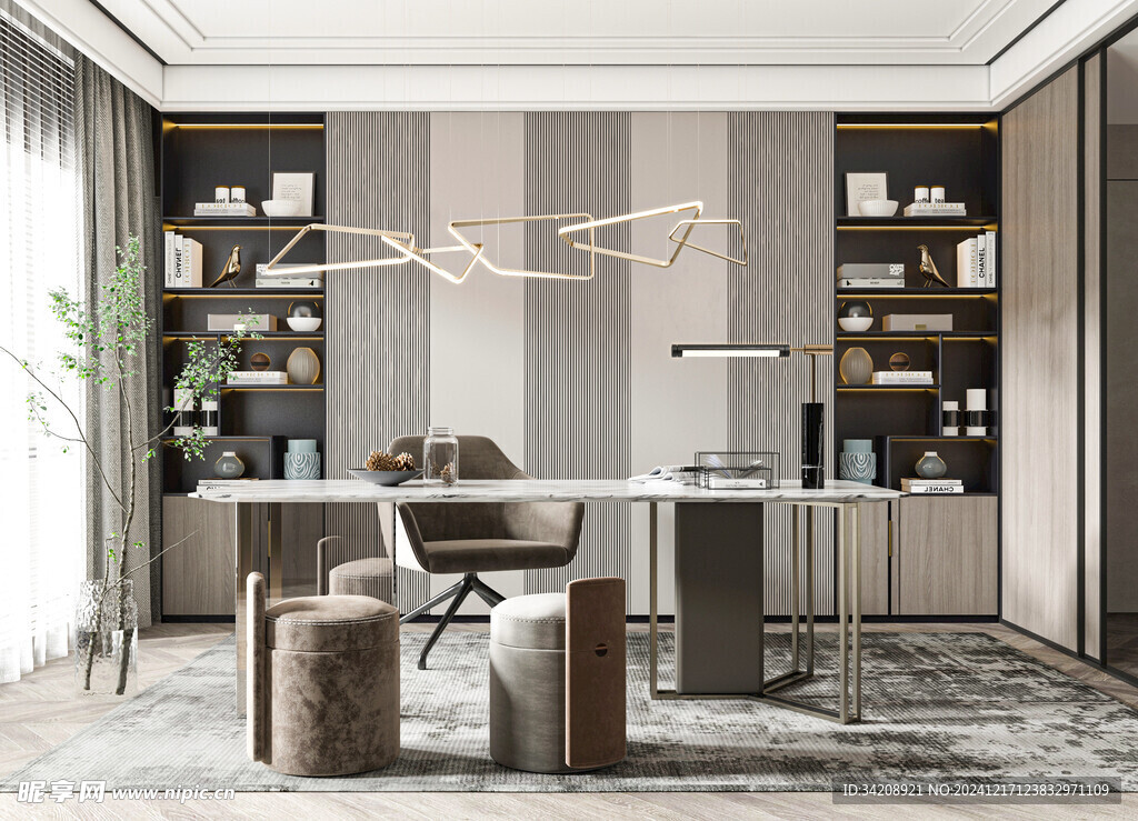 现代简约高级感多功能新中式书房