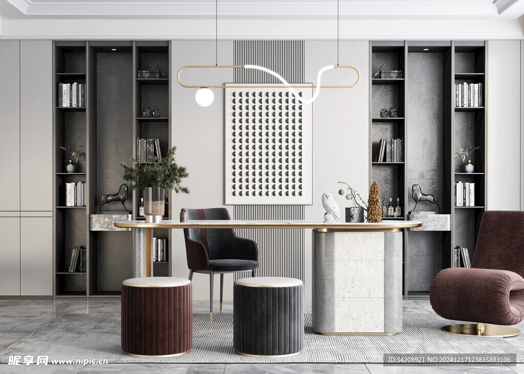 现代简约高级感多功能新中式书房
