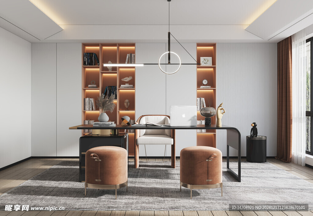 现代简约高级感多功能新中式书房