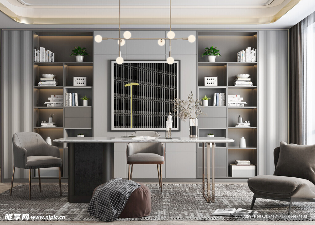 现代简约高级感多功能新中式书房