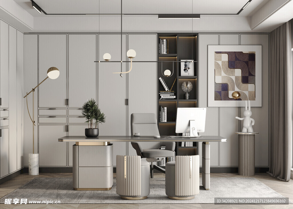 现代简约高级感多功能新中式书房