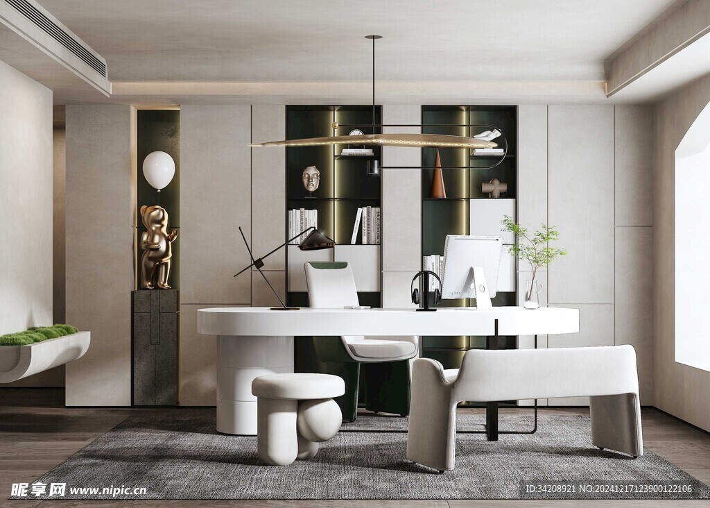 现代简约高级感多功能新中式书房