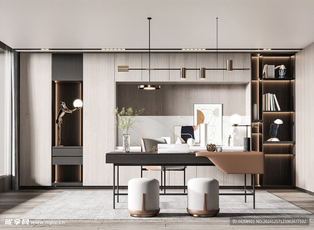 现代简约高级感多功能新中式书房