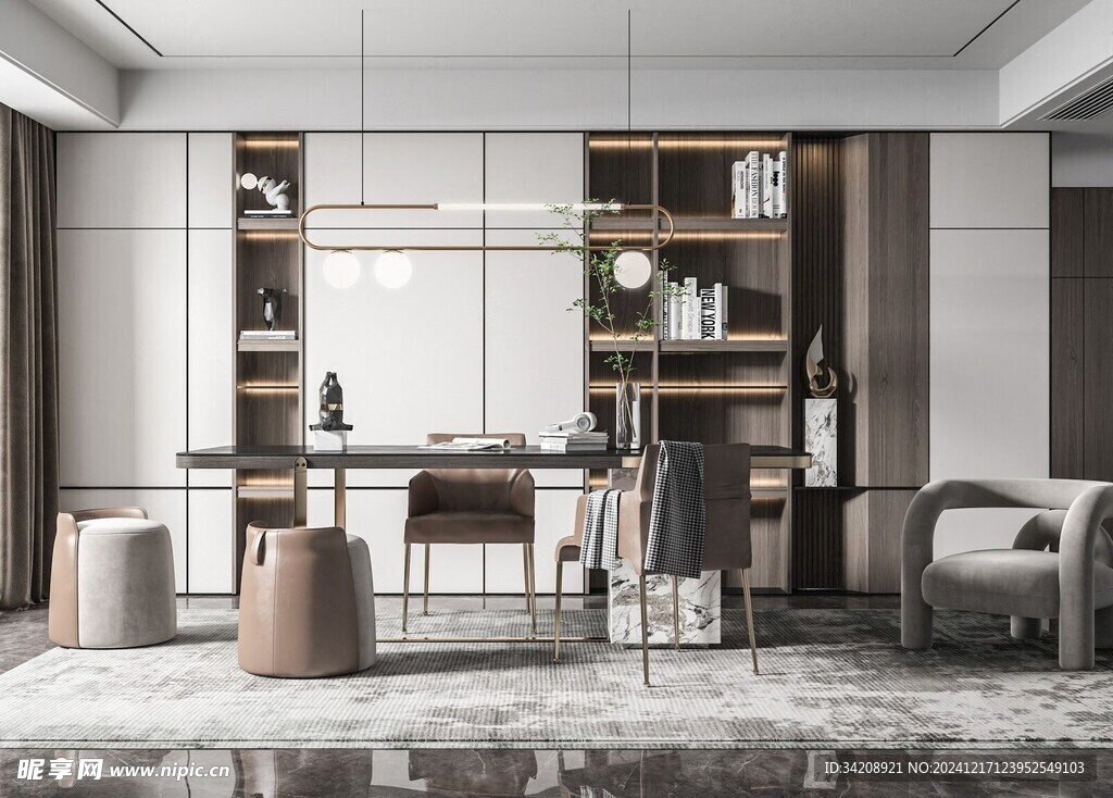 现代简约高级感多功能新中式书房