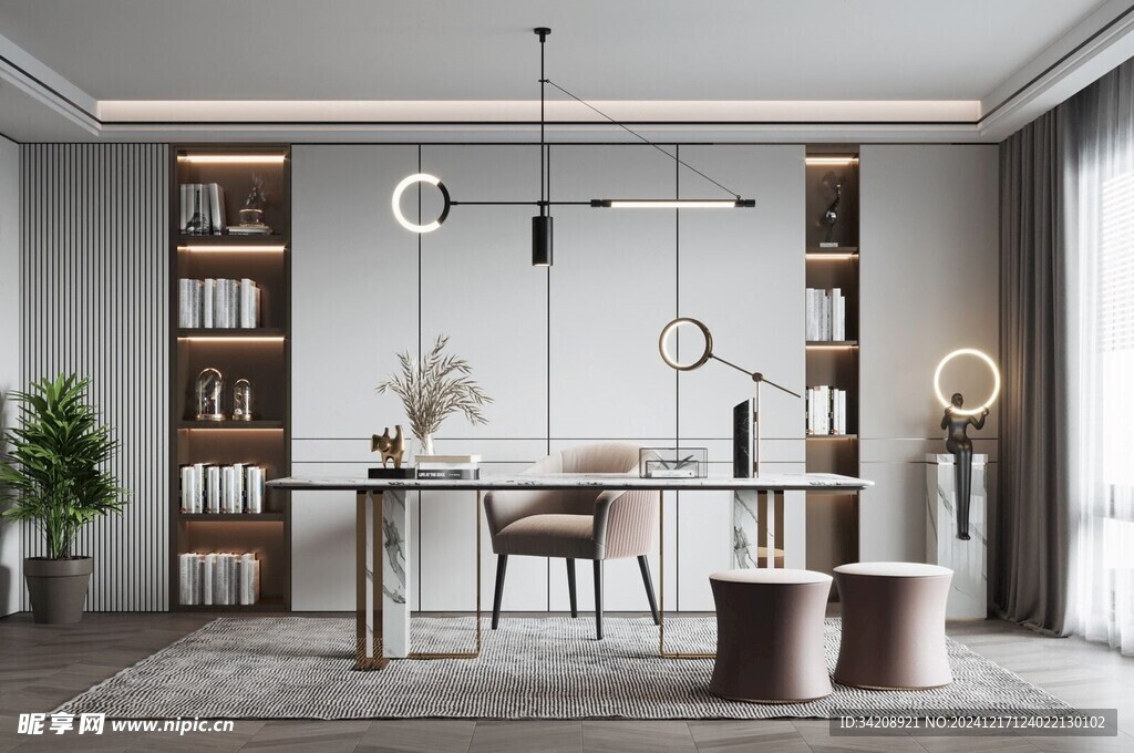 现代简约高级感多功能新中式书房