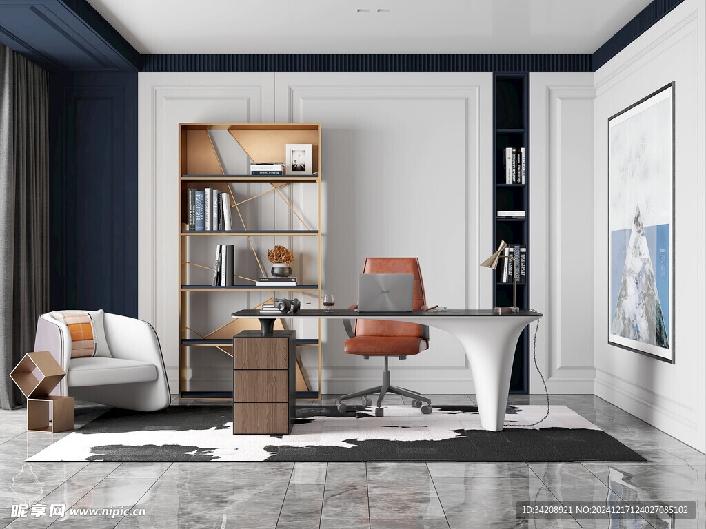 现代简约高级感多功能新中式书房