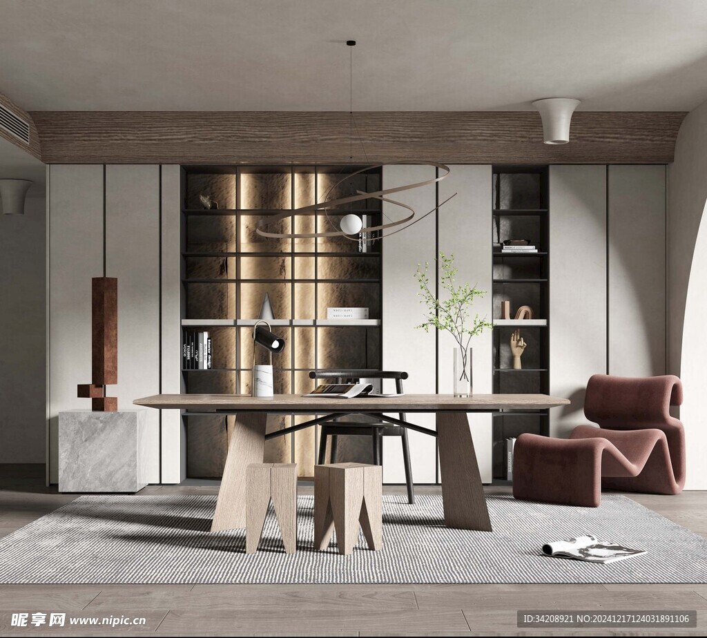 现代简约高级感多功能新中式书房