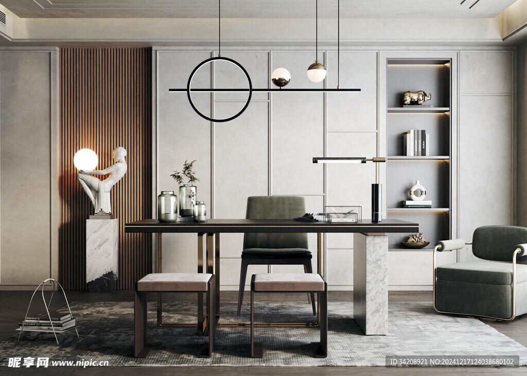 现代简约高级感多功能新中式书房