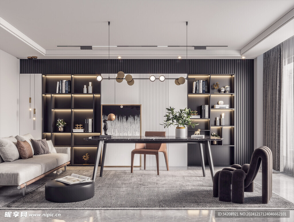 现代简约高级感多功能新中式书房