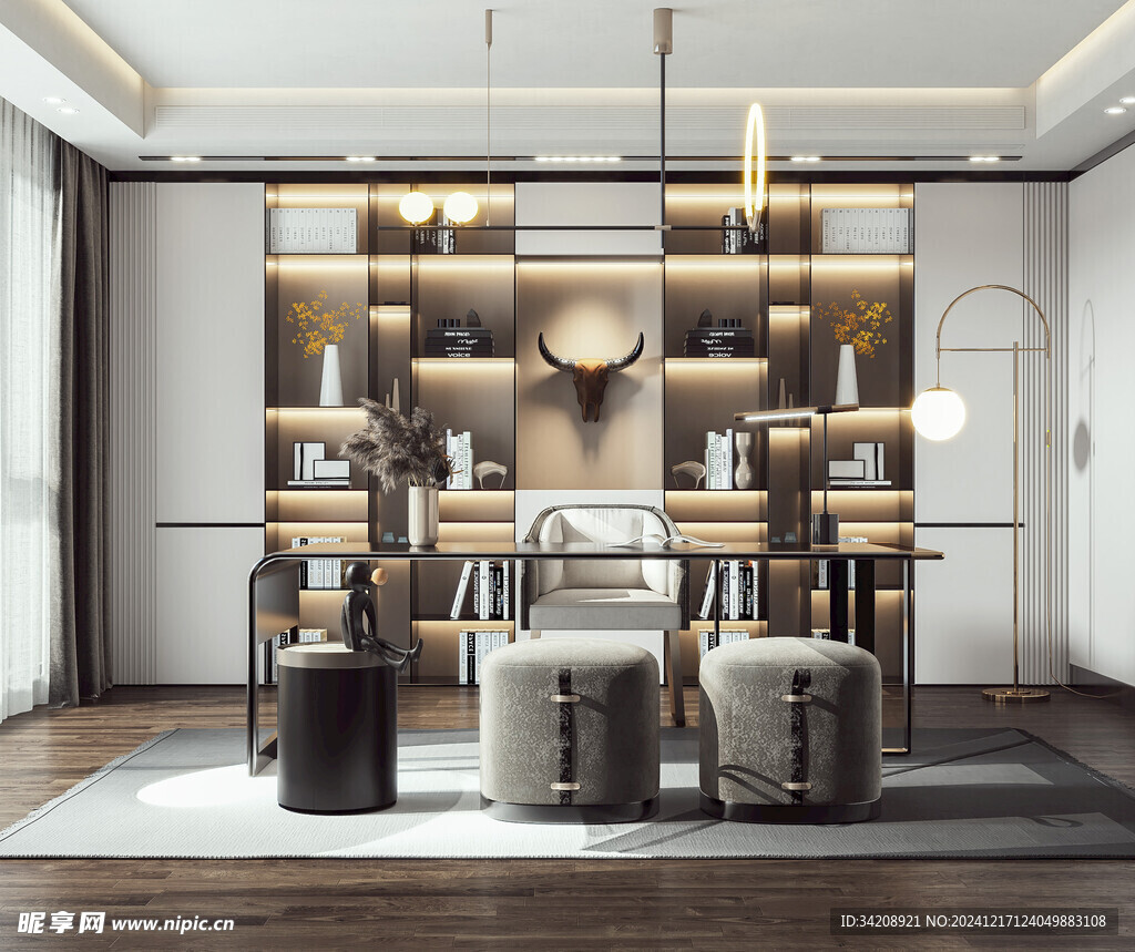 现代简约高级感多功能新中式书房