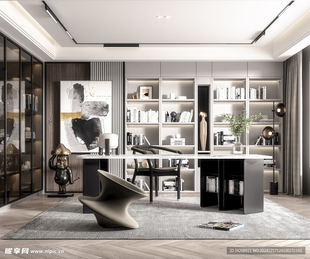 现代简约高级感多功能新中式书房