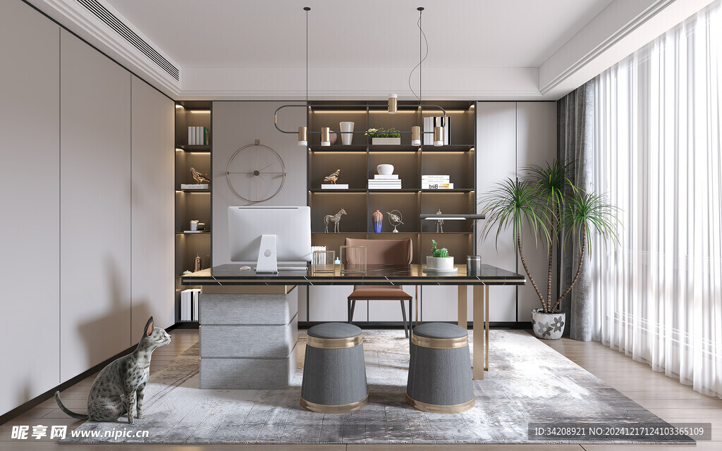 现代简约高级感多功能新中式书房