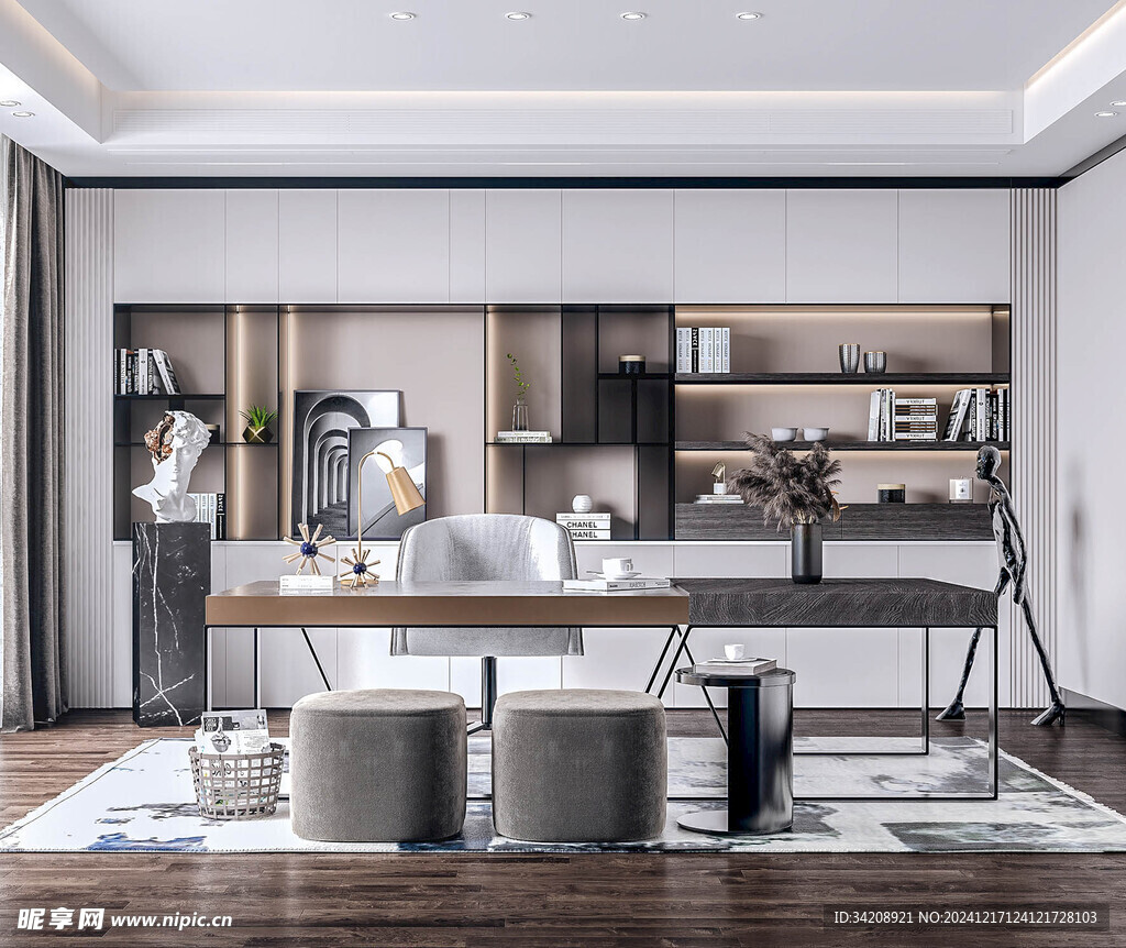 现代简约高级感多功能新中式书房