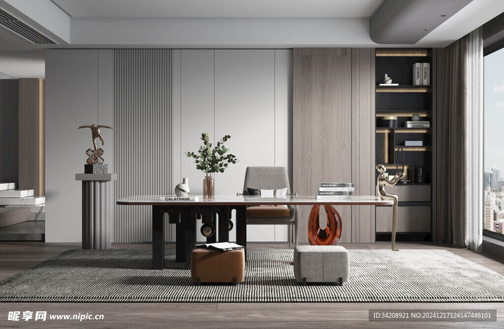 现代简约高级感多功能新中式书房