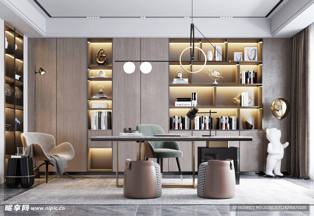 现代简约高级感多功能新中式书房