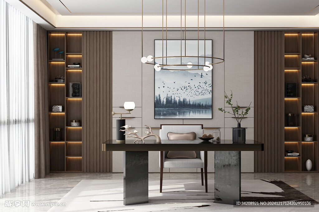 现代简约高级感多功能新中式书房