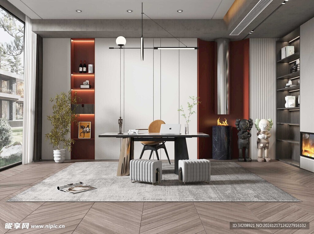 现代简约高级感多功能新中式书房