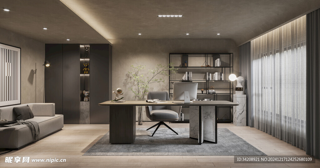 现代简约高级感多功能新中式书房