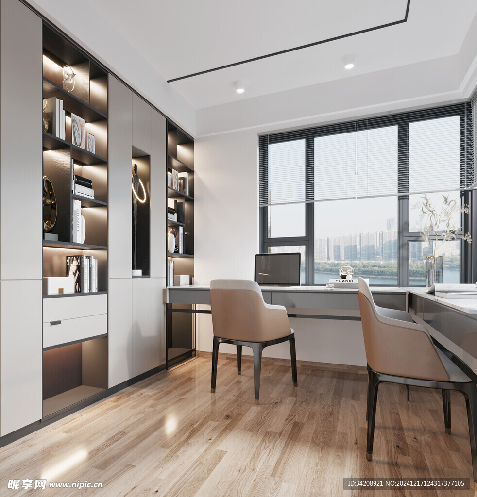 现代简约高级感多功能新中式书房