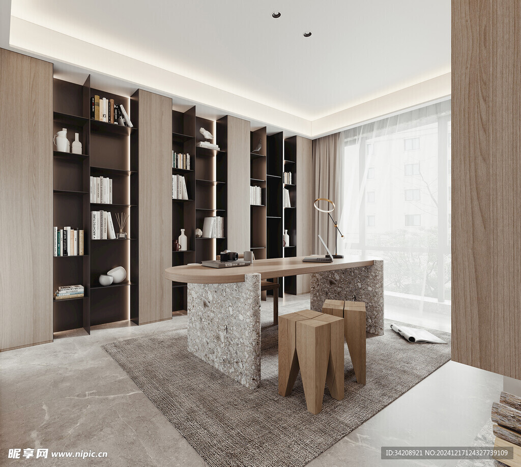 现代简约高级感多功能新中式书房