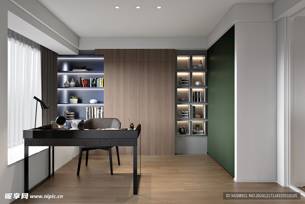 现代简约高级感多功能新中式书房