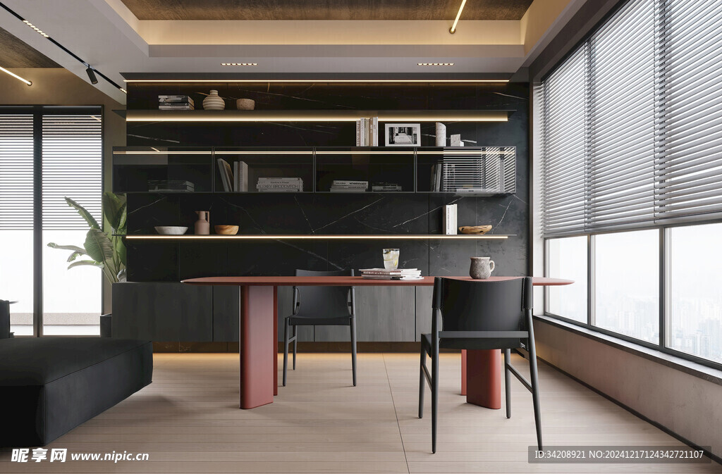 现代简约高级感多功能新中式书房