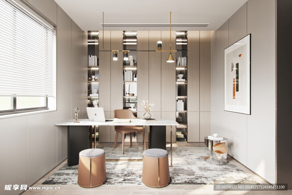 现代简约高级感多功能新中式书房