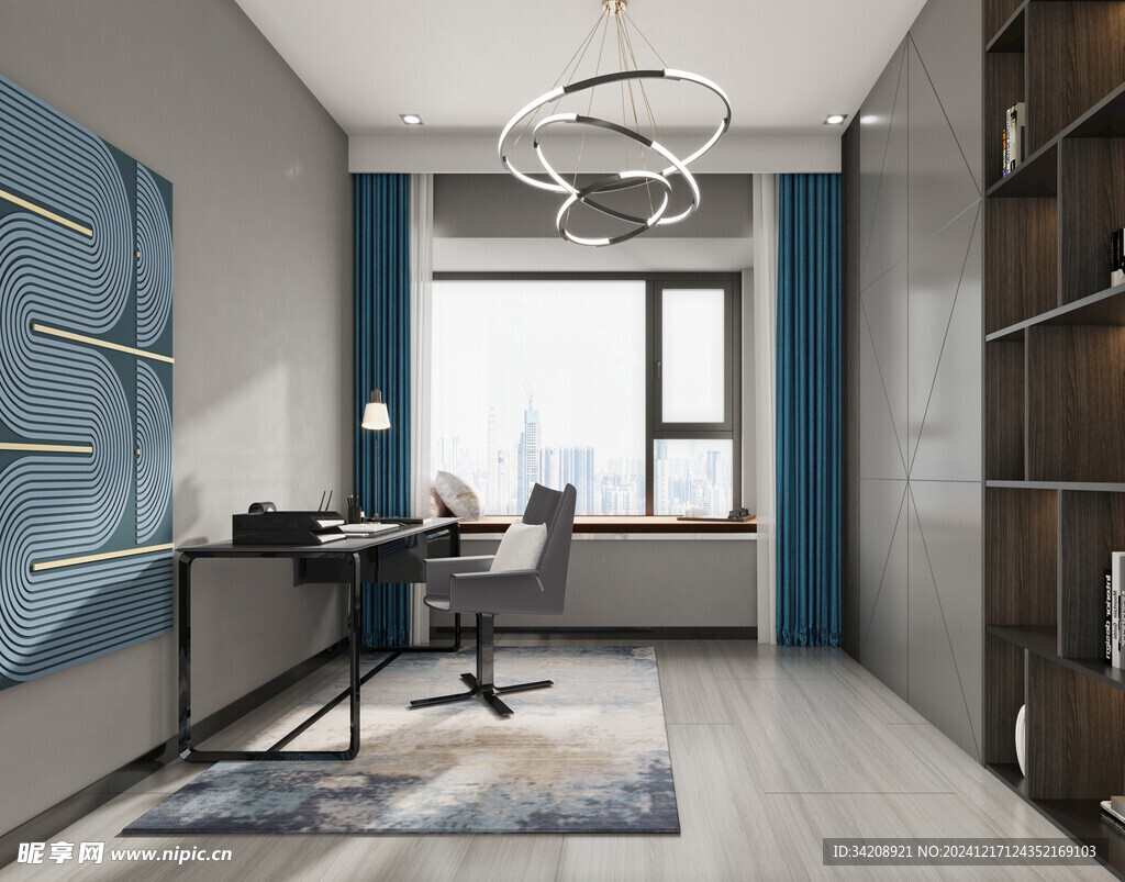 现代简约高级感多功能新中式书房