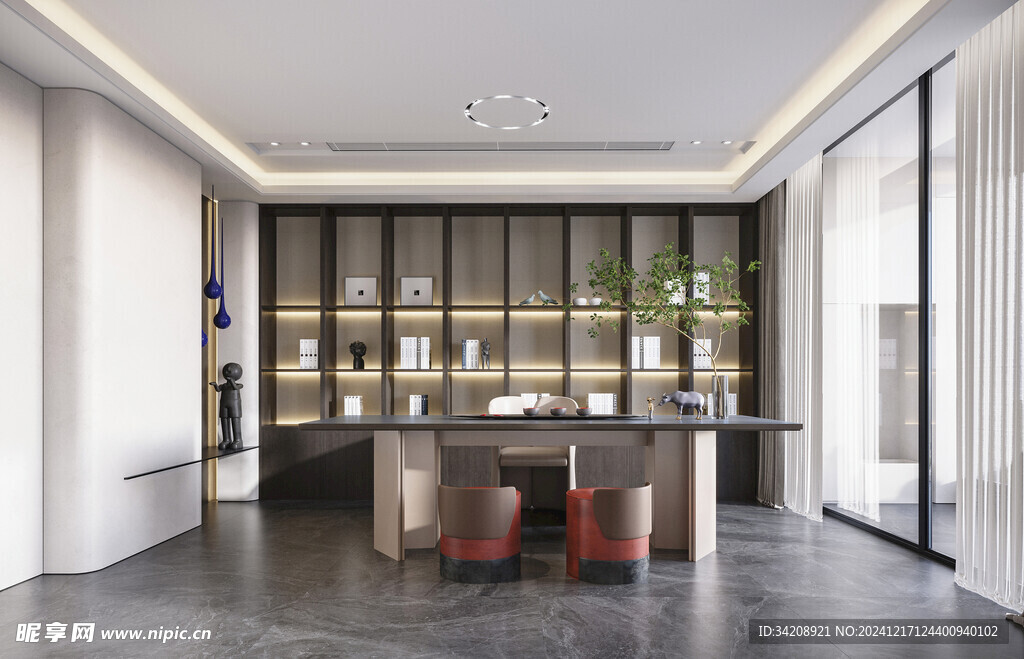 现代简约高级感多功能新中式书房