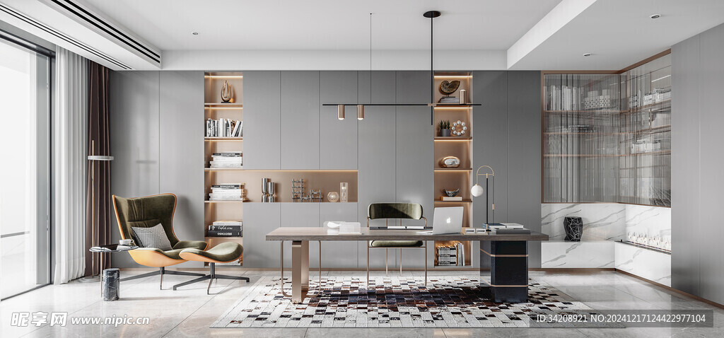 现代简约高级感多功能新中式书房