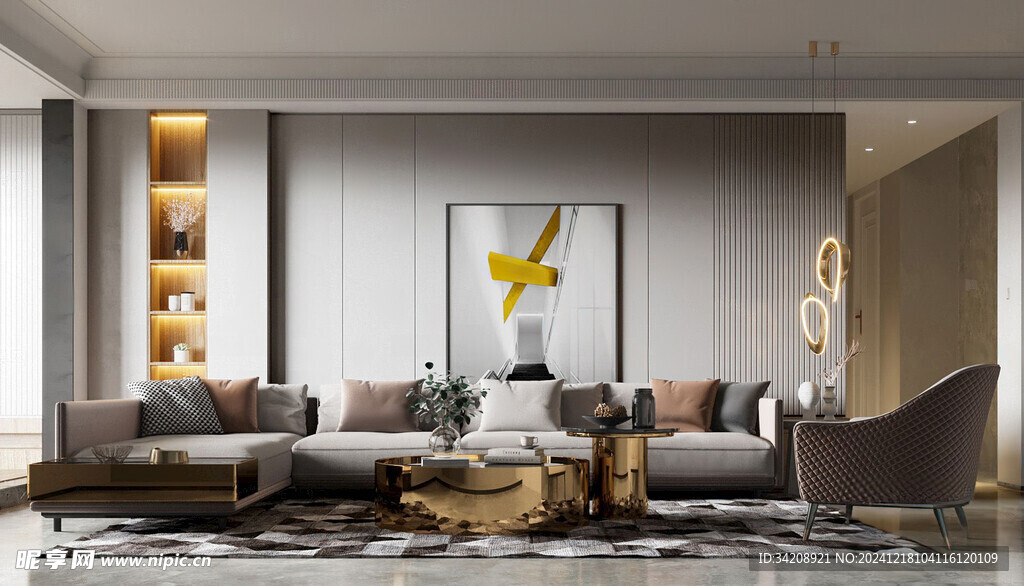 现代简约高级感新中式复古风客厅