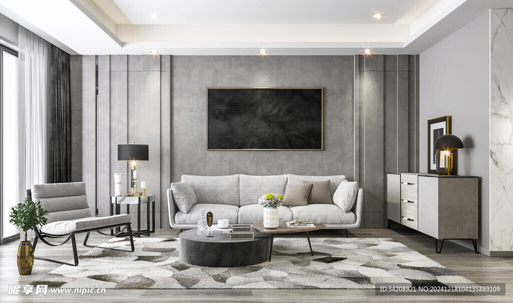 现代简约高级感新中式复古风客厅