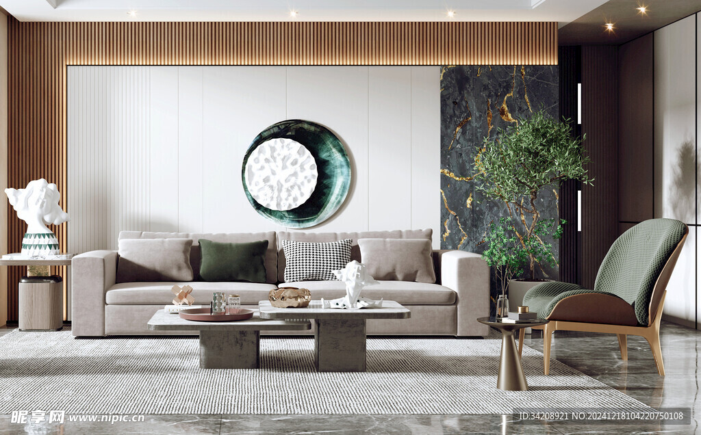 现代简约高级感新中式复古风客厅